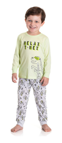 Pijama Infantil Dino Menino Brilha No Escuro T-rex Algodão
