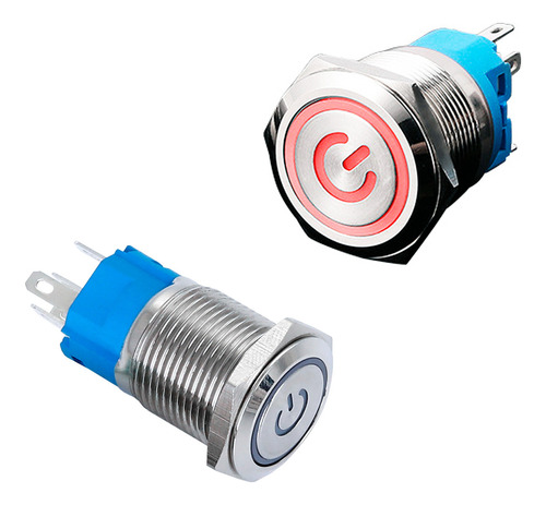 Botão Liga/desliga Led 12v Metal Inox 16mm/19mm Com Trava Cor 16mm Azul