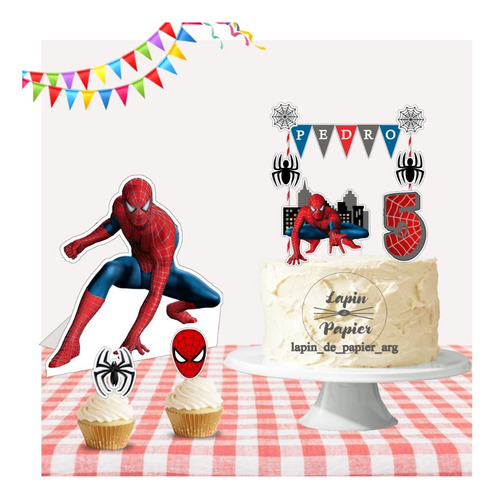 Adorno Torta Cake Topper Cumpleañosdeco Hombre Araña Op2