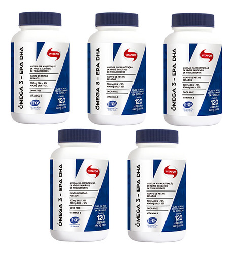 Kit Com 5 Unidades Omega 3 Epa Dha 120 Capsulas  Vitafor