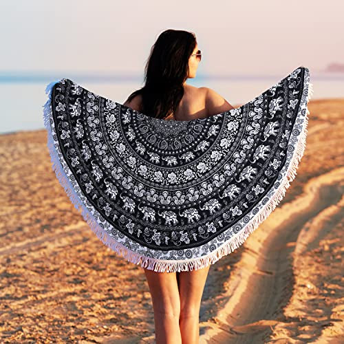 ~? Mandala Grande Toalla Redonda De Playa Borlas Microfibra