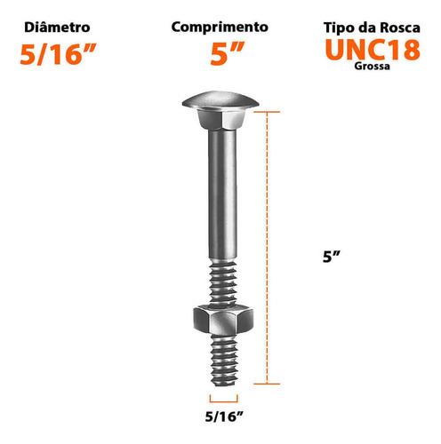 Tornillo de cabeza francesa galvanizado 5/16x5 con tuerca 100 UN