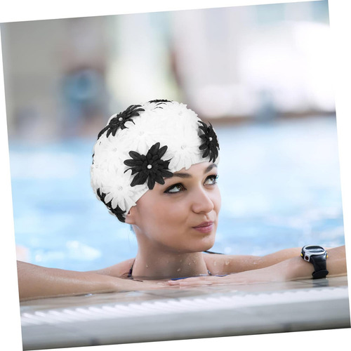 Gorro De Baño De Tela De Doble Capa Con Flores De Perlas