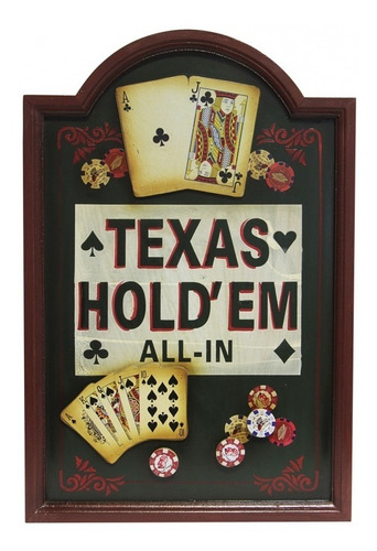 Cuadro En Madera Y Relieve Modelo Poker Texas 60cm. X 40cm.