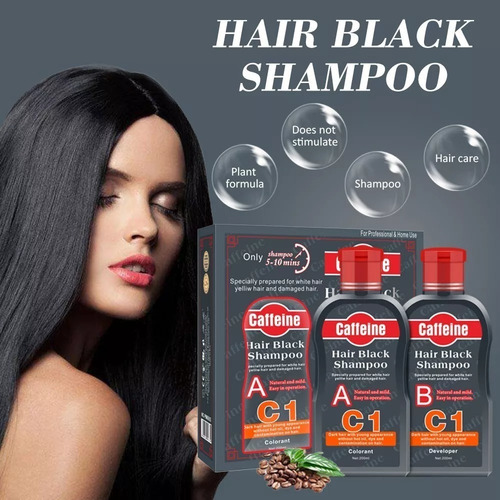 Imagen 4 de 6 de Shampoo Colorante Negro Tiñe Canas Barba 5 Minutos Caffeine