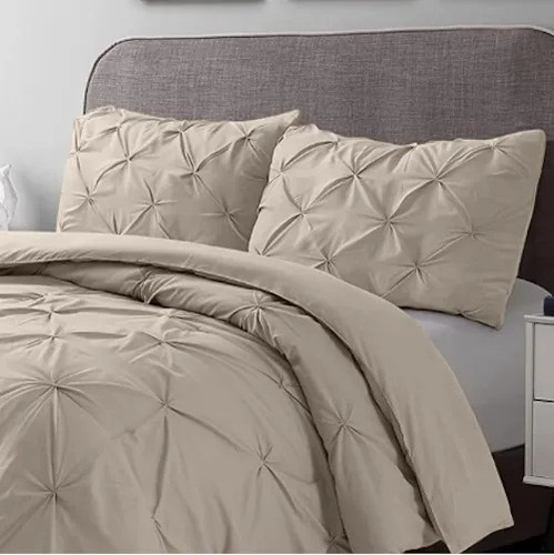 Imagen 7 de 7 de Edredón King Size Juego Crema Funda Diseño Elegante Pintuck