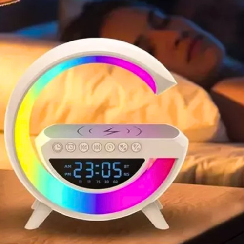 Caixa De Som Bluetooth Luminária Rgb Carregador Indução G