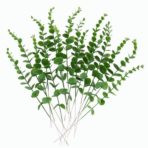 24pcs Eucalipto Hojas Tallos Artificiales Decoración Verdes