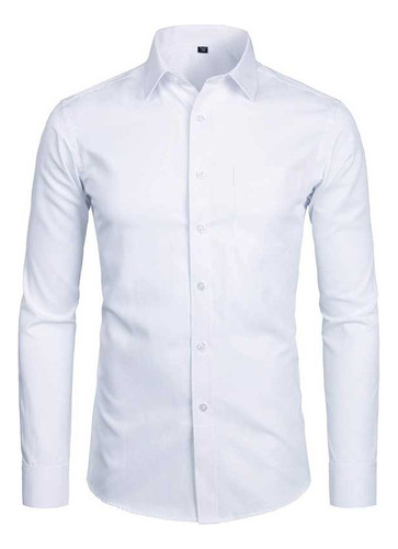 Camisa De Vestir Ajustada Para Hombre, Manga Larga Con Boton