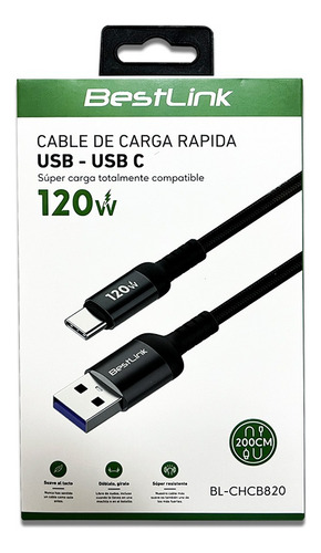 Cable De Carga Rapida Bestlink Usb A Usb C 120w Color Negro