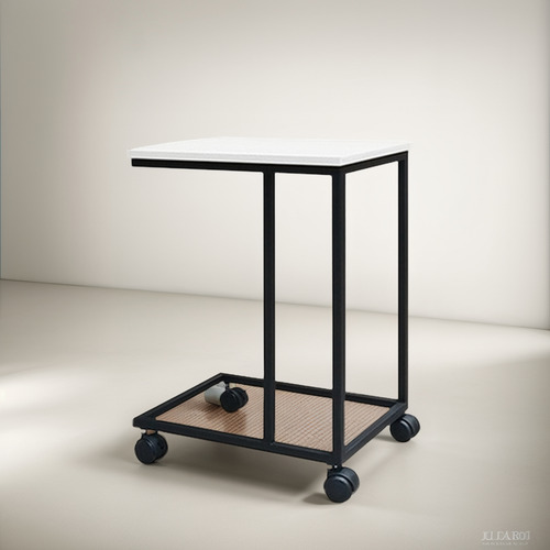 Mesa Auxiliar Ziyaz C/garrucha Tipo C 50x30x65 B/neg Mel Bla