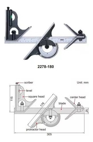 Escuadra Combinada Universal Insize 2278-180