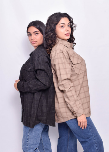 Camisaco Mujer Manga Larga Oversized Paño Cuadros