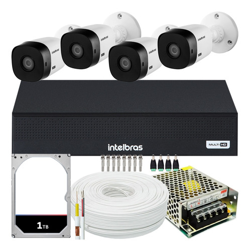 Kit Cftv Monitoramento 4 Cameras Intelbras 1120 Dvr 1008 1tb