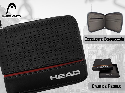 Imagen 7 de 7 de Billetera Head Colores Hombre Caja Regalo C/ Cierre Cuero P