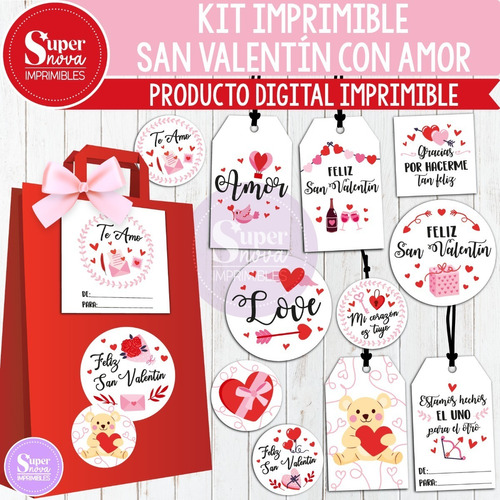 Kit Imprimible San Valentín Con Amor Tags Etiquetas Tarjetas