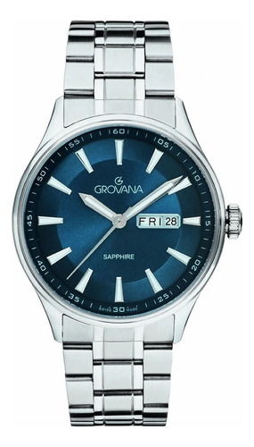 Reloj Grovana St. Andrews 1194.1135 Clásico Zafiro Original Plateado Plateado Azul Petróleo