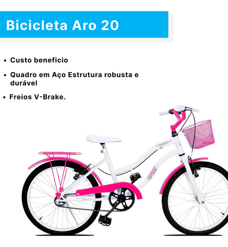 Bicicleta Aro 20 Forss Hello com cestinha cor branco e pink