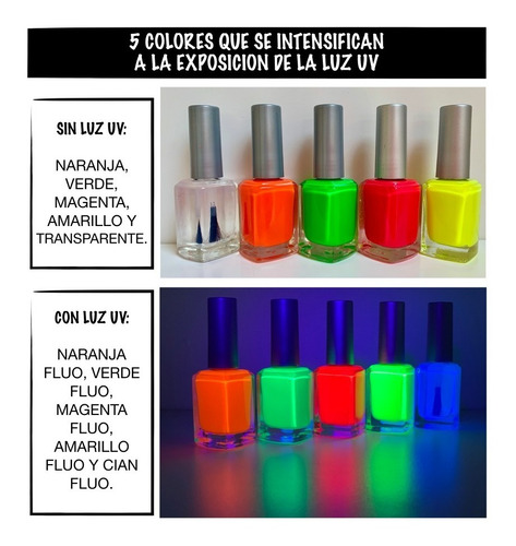 Esmalte De Uñas Fluo Neon Fluorescente Brilla Con Luz Uv X 5