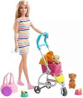 Muñeca Barbie, Carriola Para Perrito Cachorros Y Accesorios
