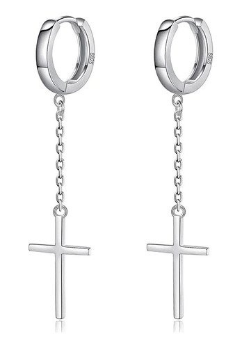 Aretes Arracadas Huggies Cruz Plata Ley 925 Baño De Rodio