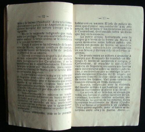 Argumento De La Ópera Tosca. G. Puccini. Año 1902. 47n 211 (Usado)