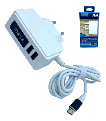 10 Carregador Inova Prime 3.1a V8  2 Usb Atacado 