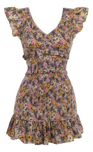 Vestido Corto Drapeado Stretch Fresco Sexy Entallado Floral