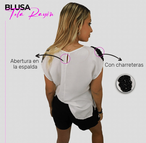 Imagen 6 de 10 de Blusa Suelta Mujer Casual Chic Moderna C/ Charreteras Fiesta