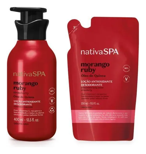 Kit Nativa Spa Morango: Loção Corporal 400ml + Refil 350ml