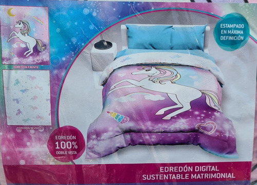 Edredón Unicornio Dos Vistas Matrimonial Marca Providencia