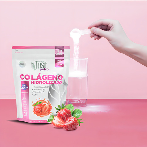 Just Colágeno Hidrolizado Collagen 6000 En Polvo Sabor Fresa