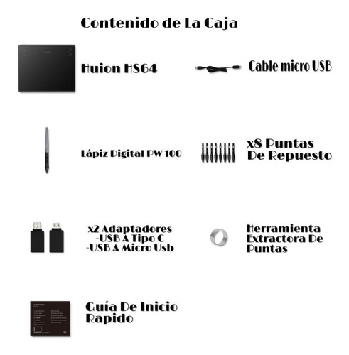 Tableta Grafica Digitalizadora Dibujo Escritura Huion Hs64