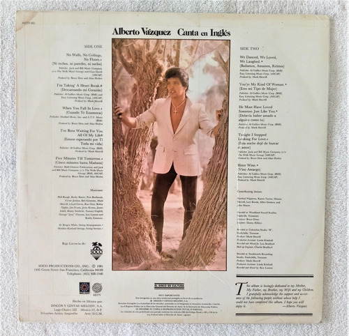 Alberto Vazauez Lp Canta En Ingles Im Taking A Heart Break (Usado)