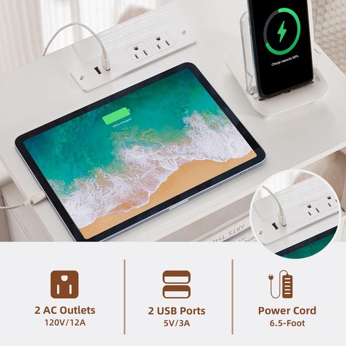 Mesita De Noche Blanca Con Carga Y Luz Led Para Dormitorio