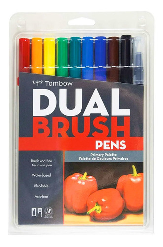 Marcador Pincel Tombow Dual Brush 10 Cores Primarias Cor Variadas