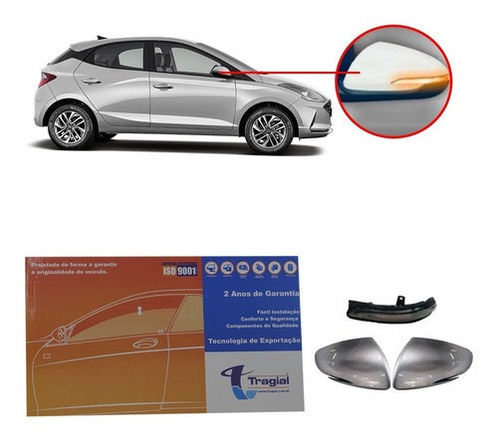 Imagem 1 de 4 de Kit Capa Retrovisor Com Pisca Prata Brisk Tragial Hb20 +2020