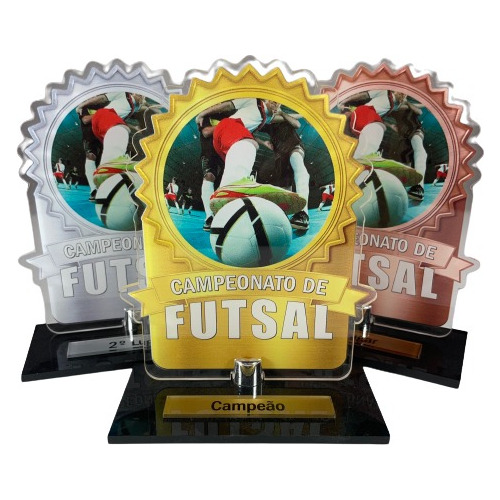 Troféus Para Jogos Futsal Em Acrílico Campeão Vice 3º Lugar