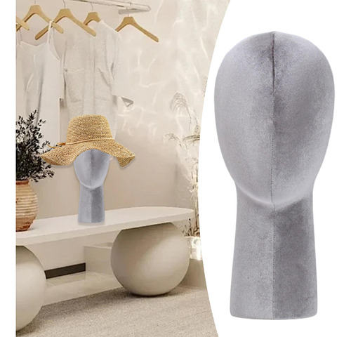 Velvet Wig Head Mannequin Head Model De Almacenamiento Gris