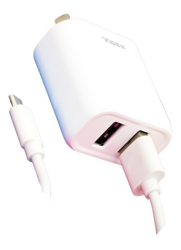 Cargador De Pared Soul Duo Charge 2 Usb 2.4a + Cable Tipo C 