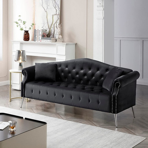 Juego De 2 Sofas Modernos Biplaza Color Negro Marca Homtique