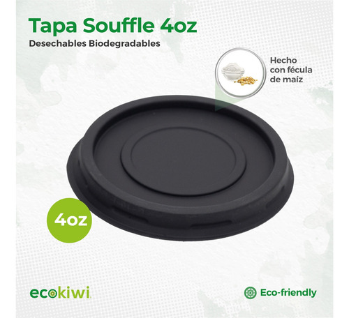 Tapa Soufflé 4oz Desechable Biodegradable 2500 Piezas Negro Lisa