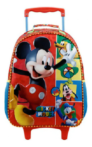 Mochila Rodinha M Escolar Infantil Mickey Mouse Disney Cor Vermelho Desenho do tecido Liso