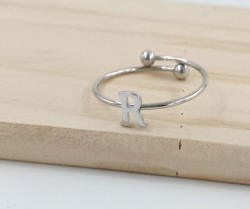 2 Uds De Anillos Con Inicial Acero Inoxidable Vie Or R Ajustable