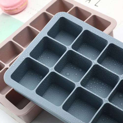 Pack 2 Moldes De Hielo Silicona Grado Alimenticio 15 Cubos Color Gris