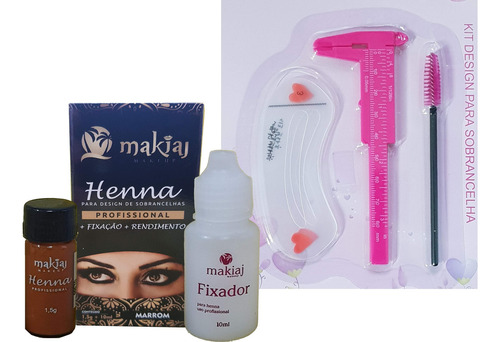 Henna Makiaj Sombrancelha + Paquimetro + Escovinha + 3moldes Tom Marrom+ Kit Rosa