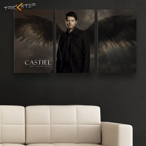 Cuadro Triptico Castiel Supernatural Canvas 72cm X 40cm