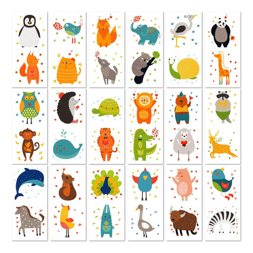 Papakit Cute Zoo Animals 36 Juego De Tatuajes Falsos Tempora