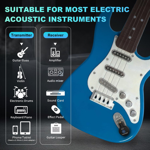 Sistema De Guitarra Inalámbrico A13-2 2.4 Ghz Audio 24 Bits Negro