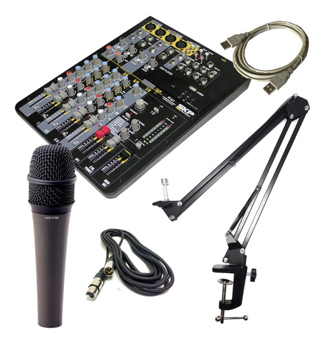 Combo Radio Mixer Usb 8xlr + Mic Cad + Soporte De Mesa Cuota